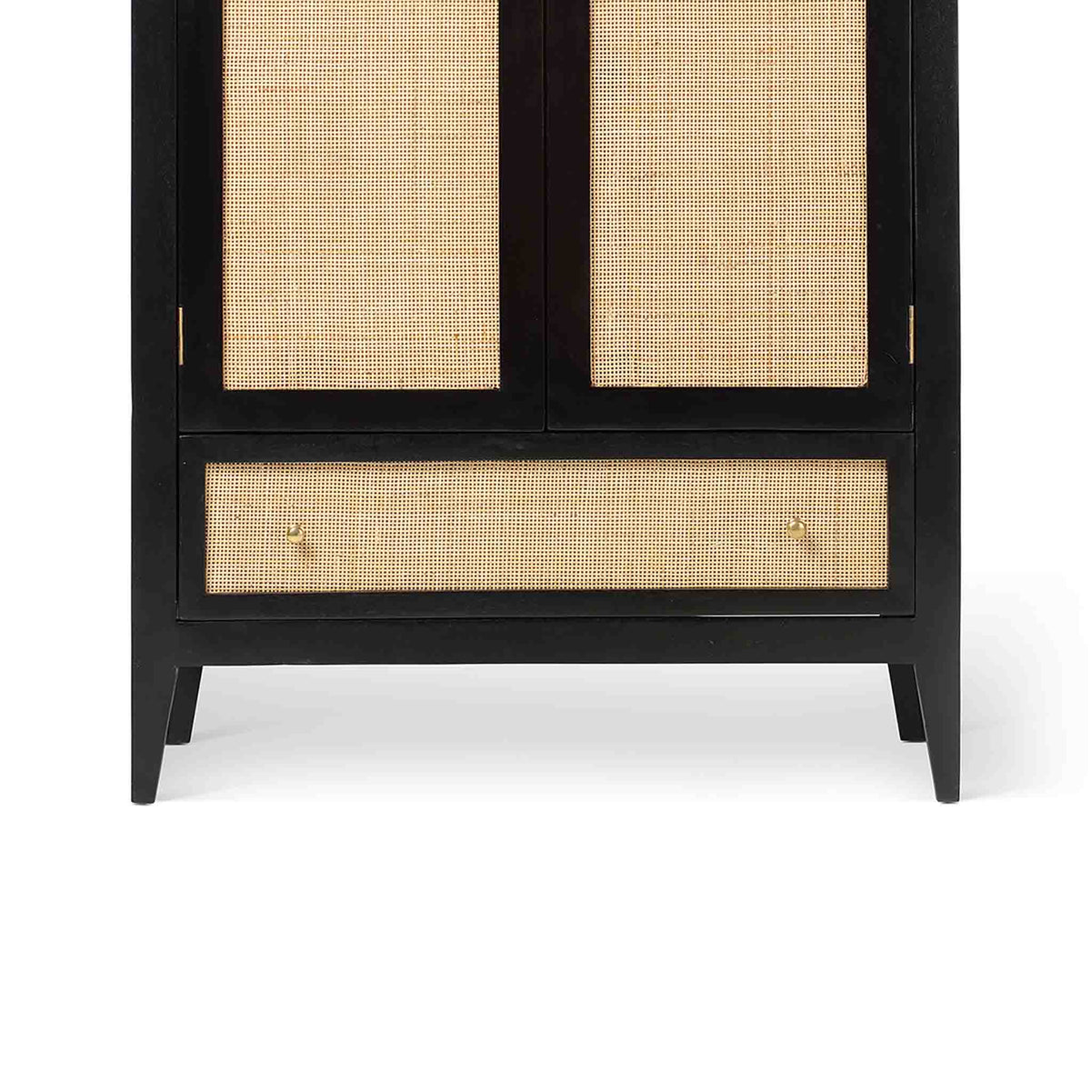 Venti black Mango Wood & Cane 2 Door Wardrobe with Drawer