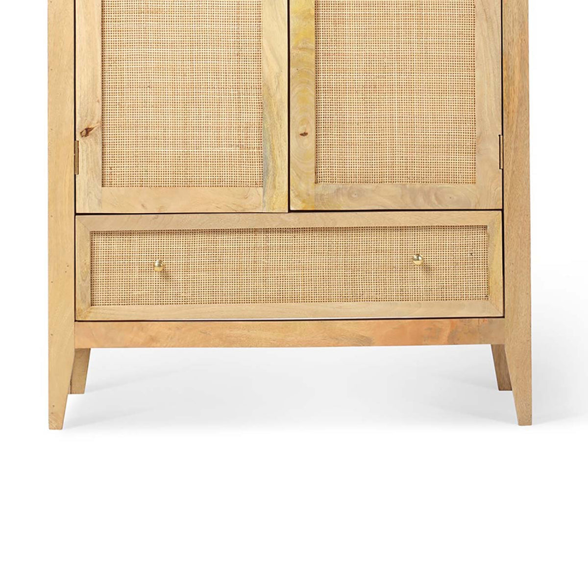 Venti Natural Mango Wood & Cane 2 Door Wardrobe with Drawer