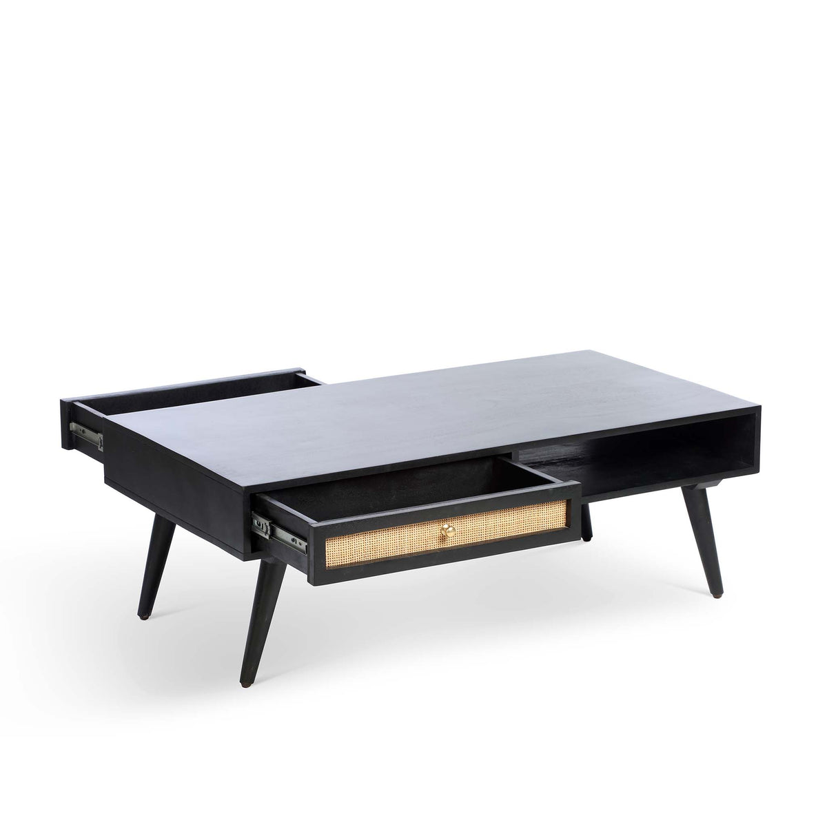 Venti Black Mango Wood and Cane Coffee Table with Drawers
