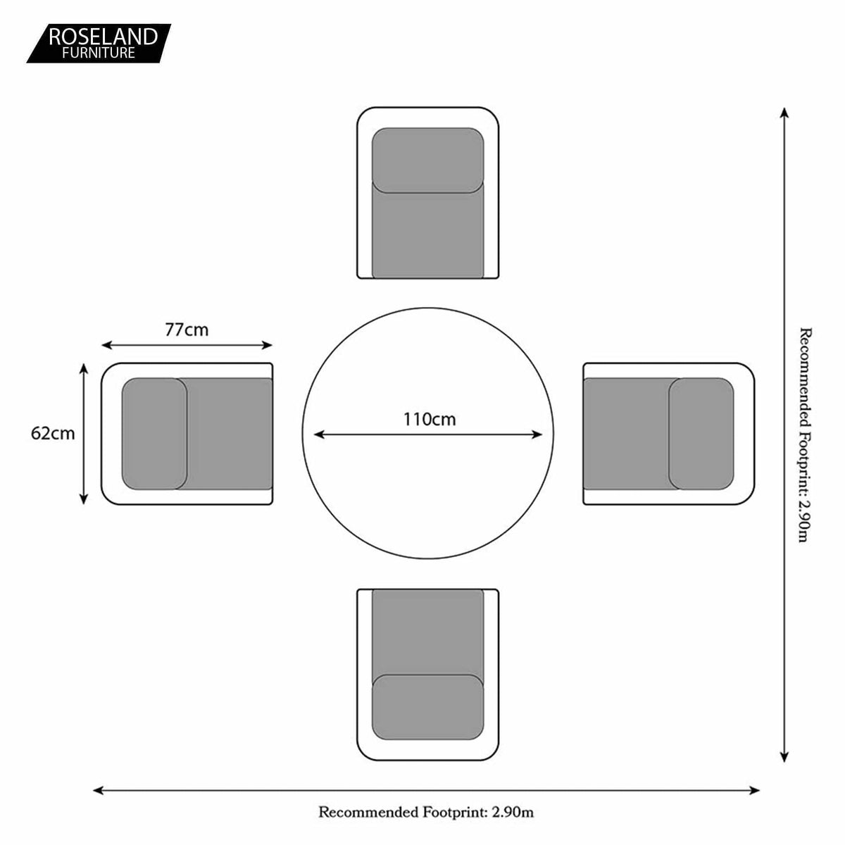 Wentworth 4 Seat 110cm Highback Rattan Garden Dining Set Dimensions & Size Guide