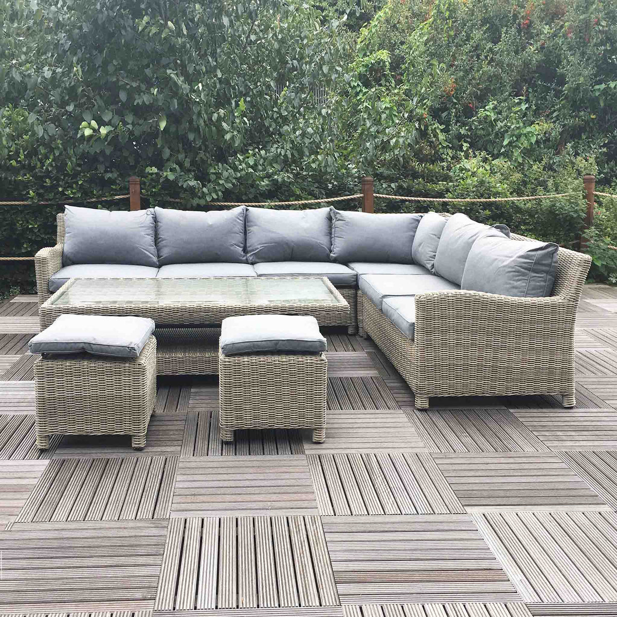 Wentworth Deluxe Rattan Corner Sofa Garden Lounge Set with Adjustable Table - Lifestyle