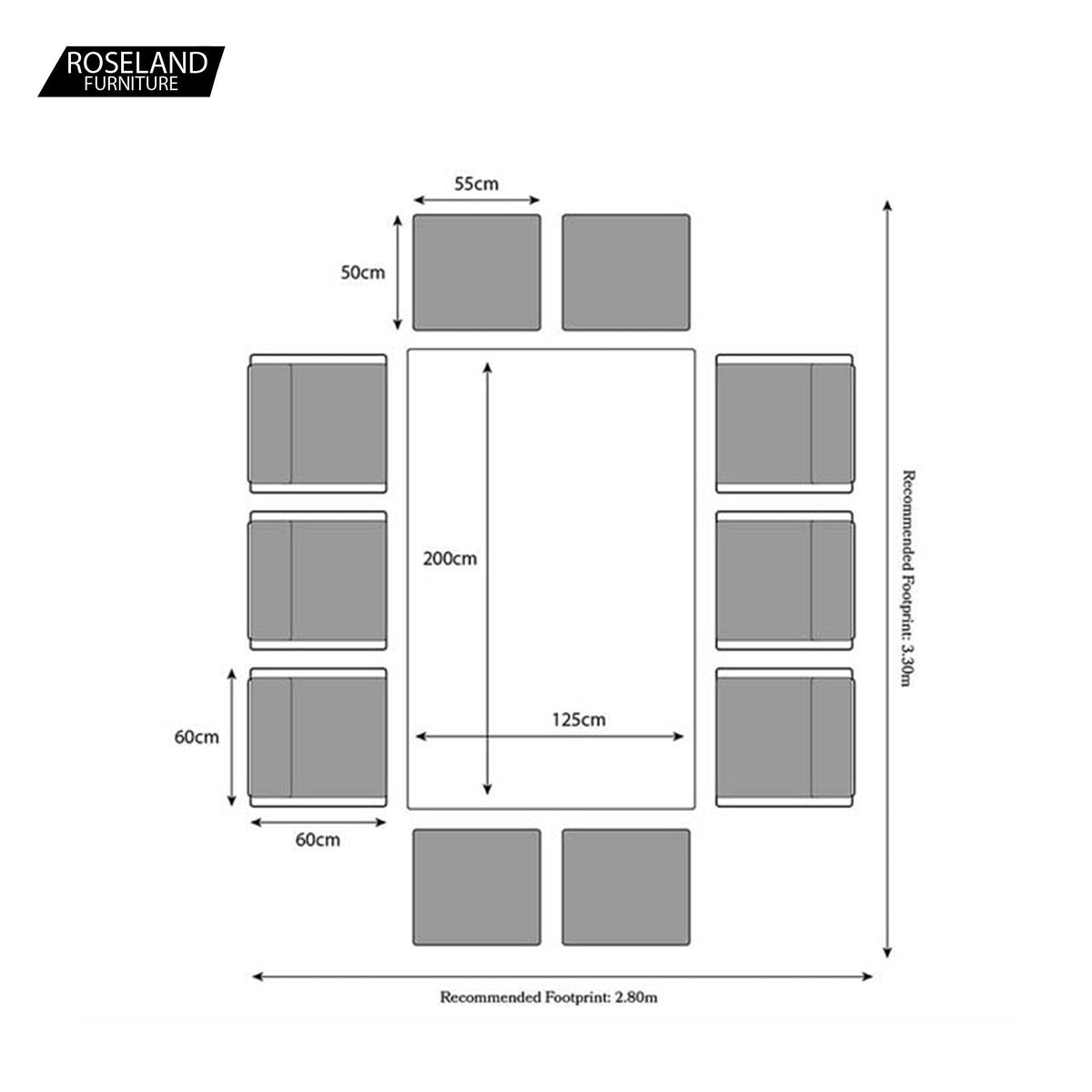 Wentworth 10 Seater Rattan Cube Garden Dining Set Dimensions & Size Guide