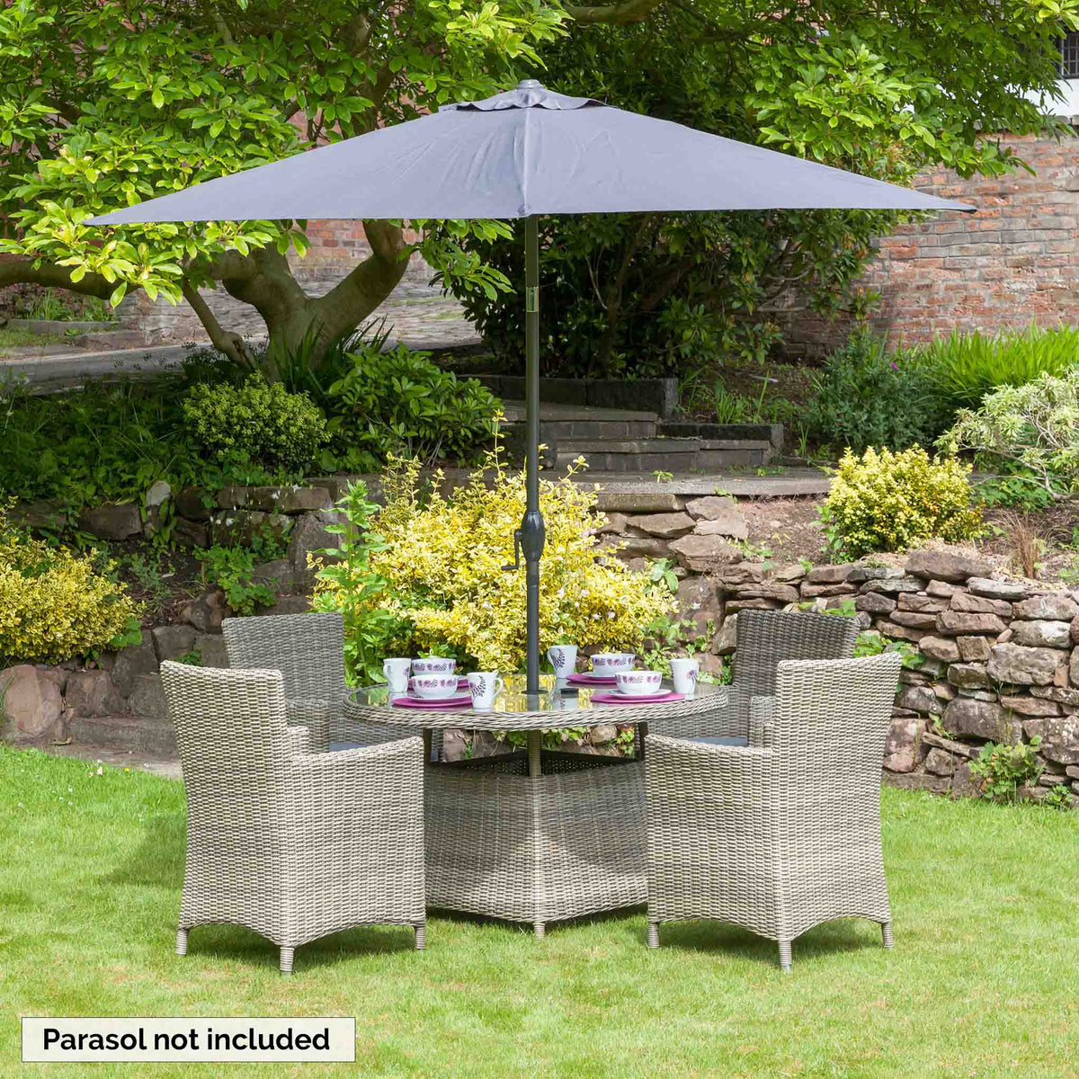 Wentworth 110cm 4 Seater Rattan Round Garden Dining Set