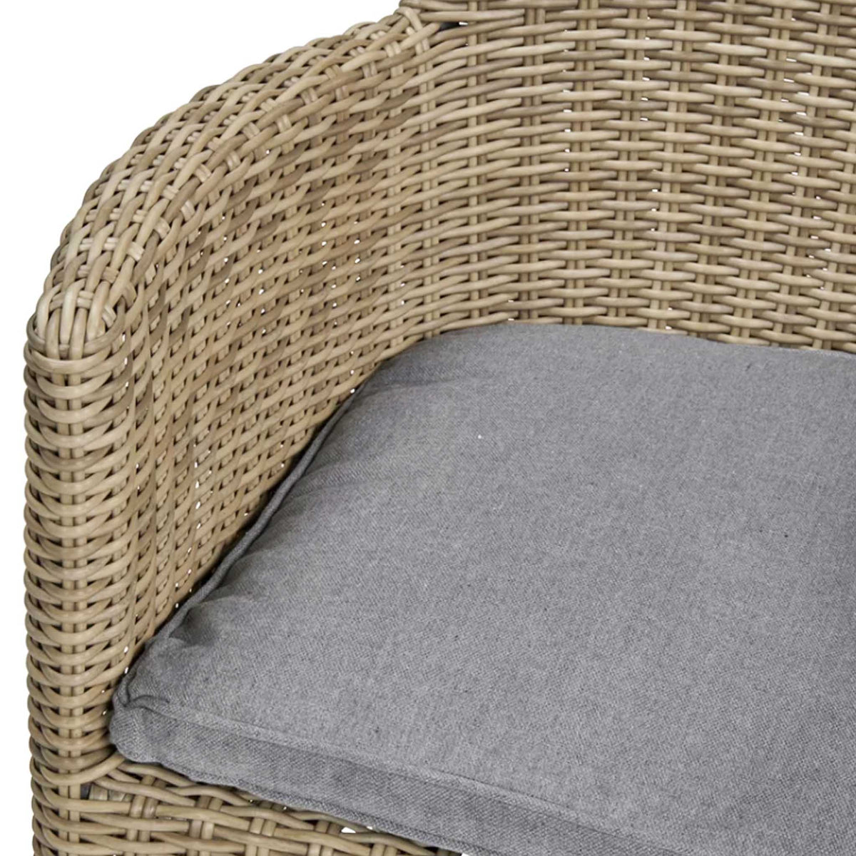 Wentworth 110cm 4 Seater Rattan Round Garden Dining Set close up of weatherproof cushion