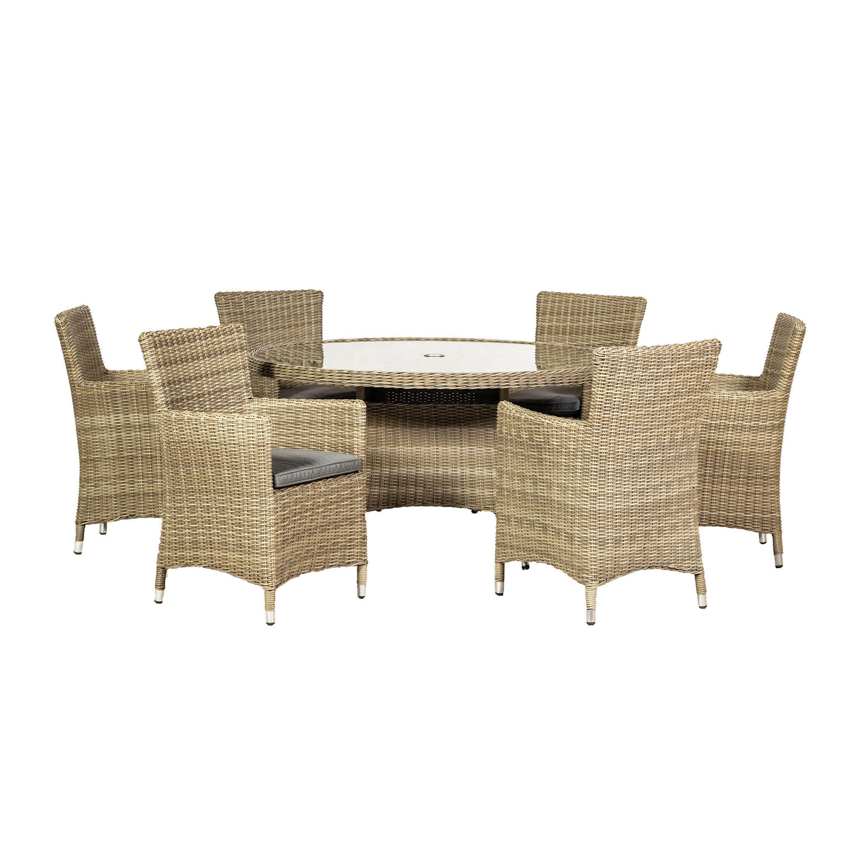 Wentworth 140cm 6 Seater Rattan Round Garden Dining Set with Armchairs