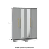 Bramham Grey Tall 4 Door 2 Mirror Wardrobe by Roseland Furniture