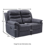 Conway Charcoal 2 Seater Recliner Sofa - Size guide