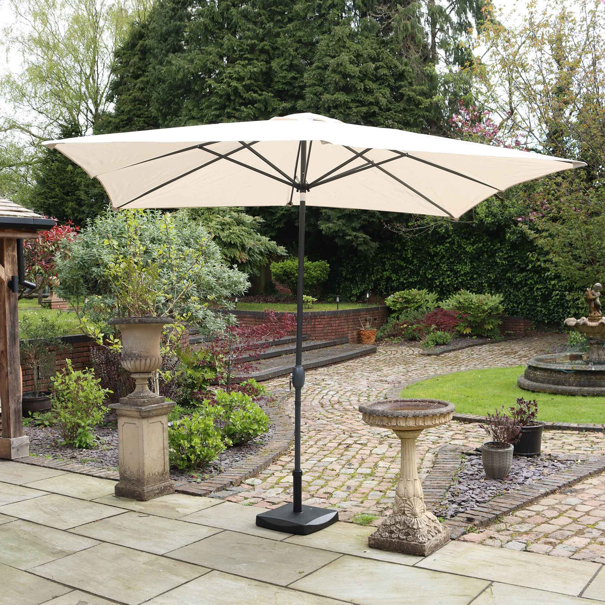 Ivory Cream Rectangular Parasol with Grey aluminium Frame from Roseland Home furniture