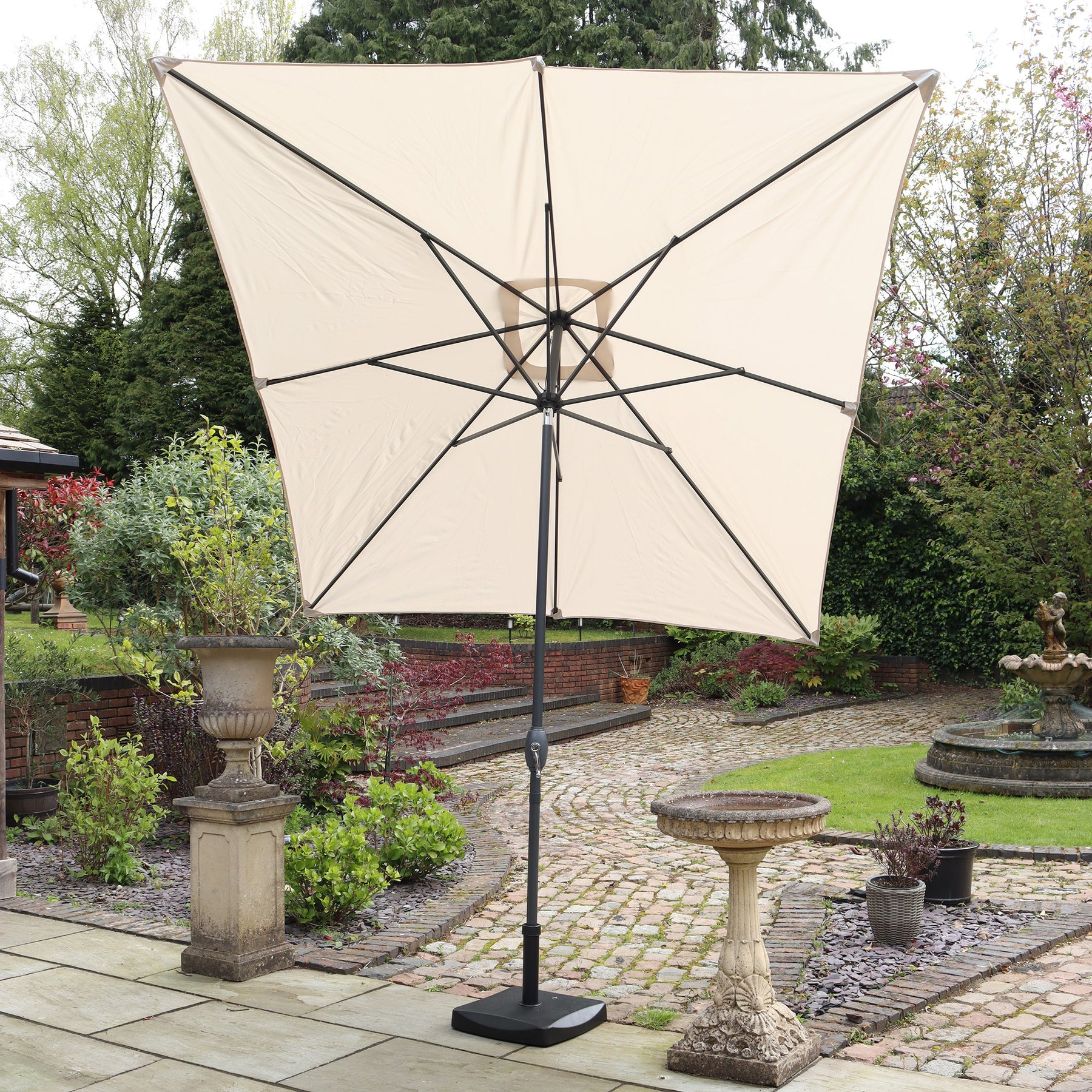 Ivory Cream Rectangular Parasol with Grey aluminium Frame from Roseland Home furniture