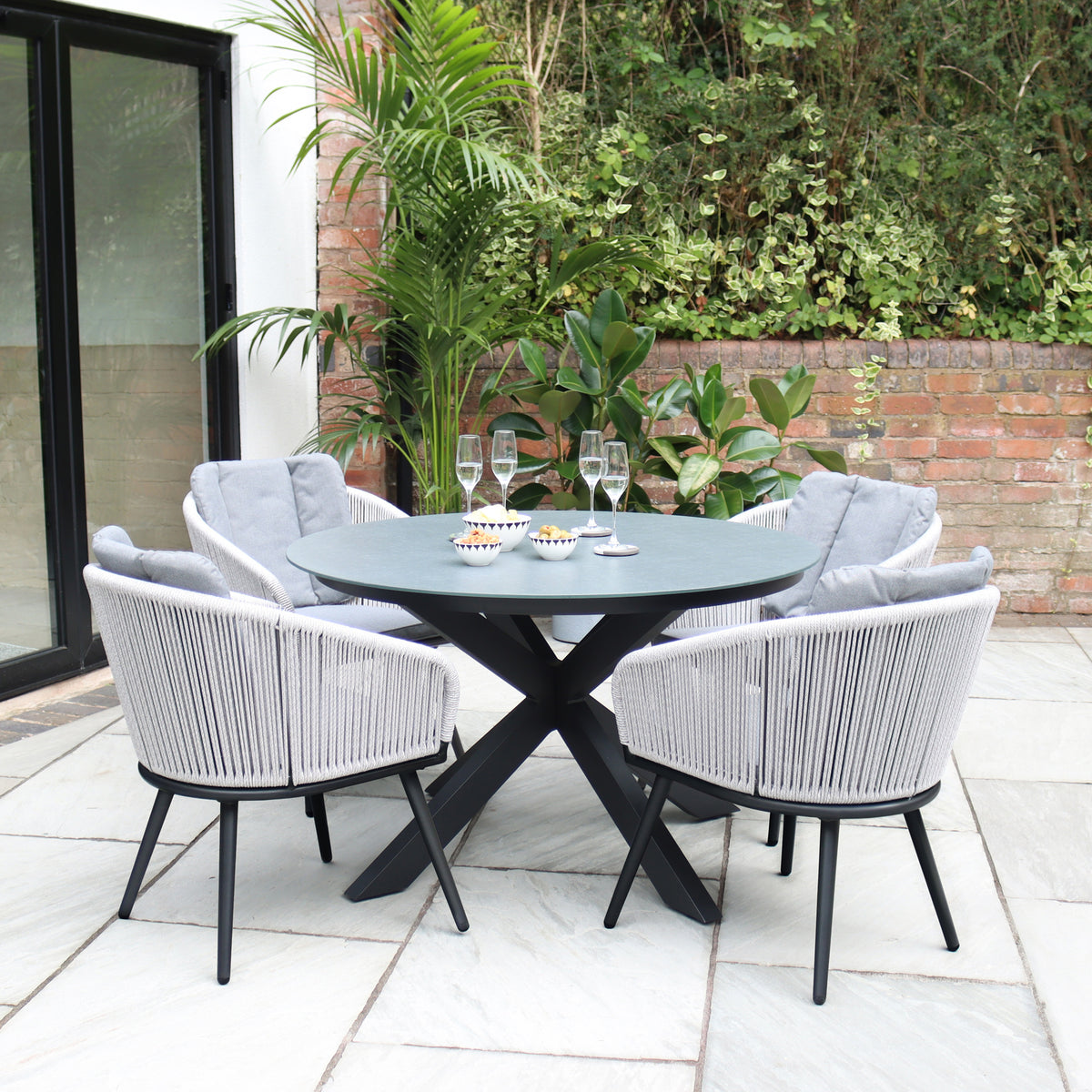 Aspen 120cm Round Table w 4 Aspen Rope Chairs from Roseland Furniture