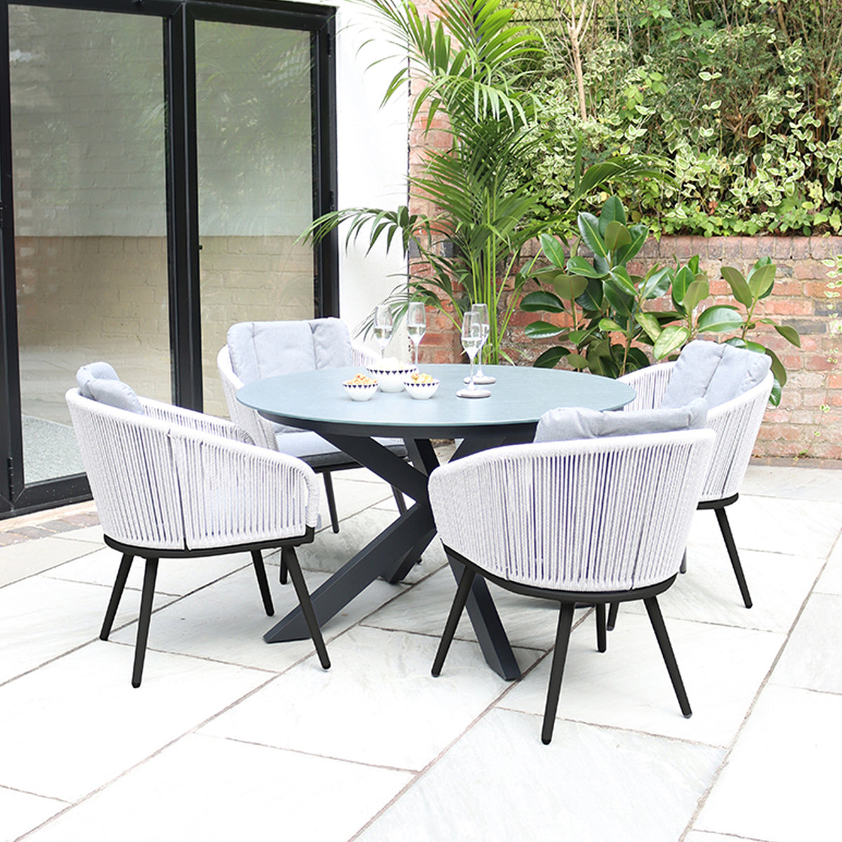 Aspen 120cm Round Table w 4 Aspen Rope Chairs from Roseland Furniture