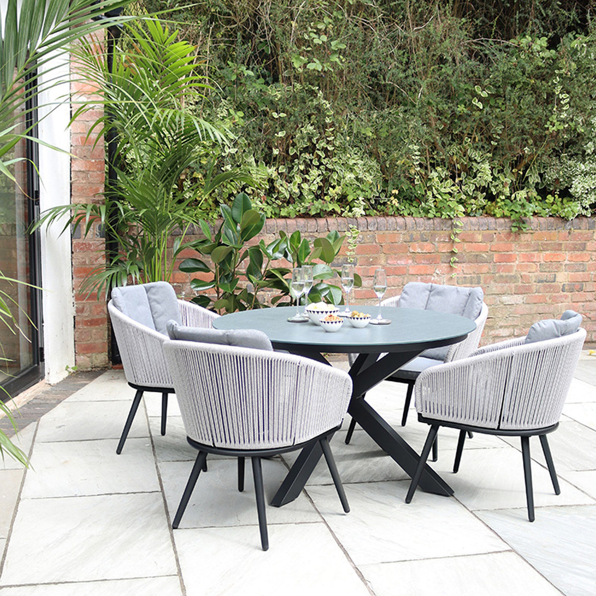 Aspen 120cm Round Table w 4 Aspen Rope Chairs from Roseland Furniture