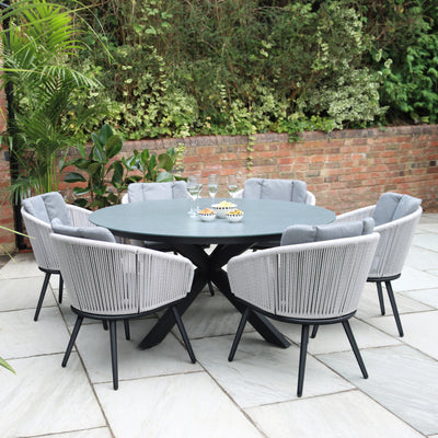 Aspen 6 Seater Round Ceramic Glass Dining Set with Aspen Rope Chairs