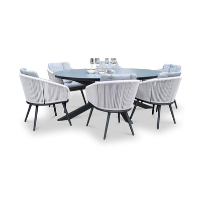 Aspen 6 Seater Ellipse Ceramic Glass Dining Set with Aspen Rope Chairs