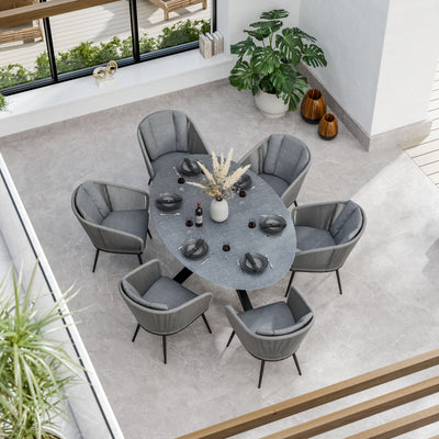 Aspen 6 Seater Ellipse Ceramic Glass Dining Set with Aspen Rope Chairs