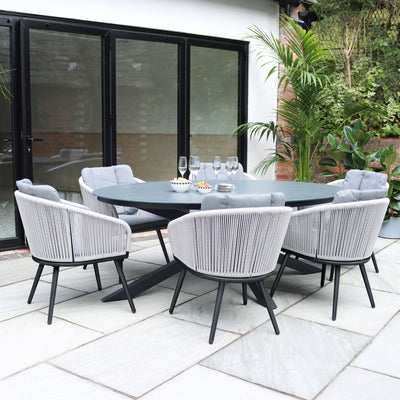 Aspen 6 Seater Ellipse Ceramic Glass Dining Set with Aspen Rope Chairs