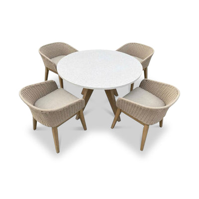 Astral 4 Seater Round Terrazzo Concrete Dining Set with Eden Dusk Dining Chairs