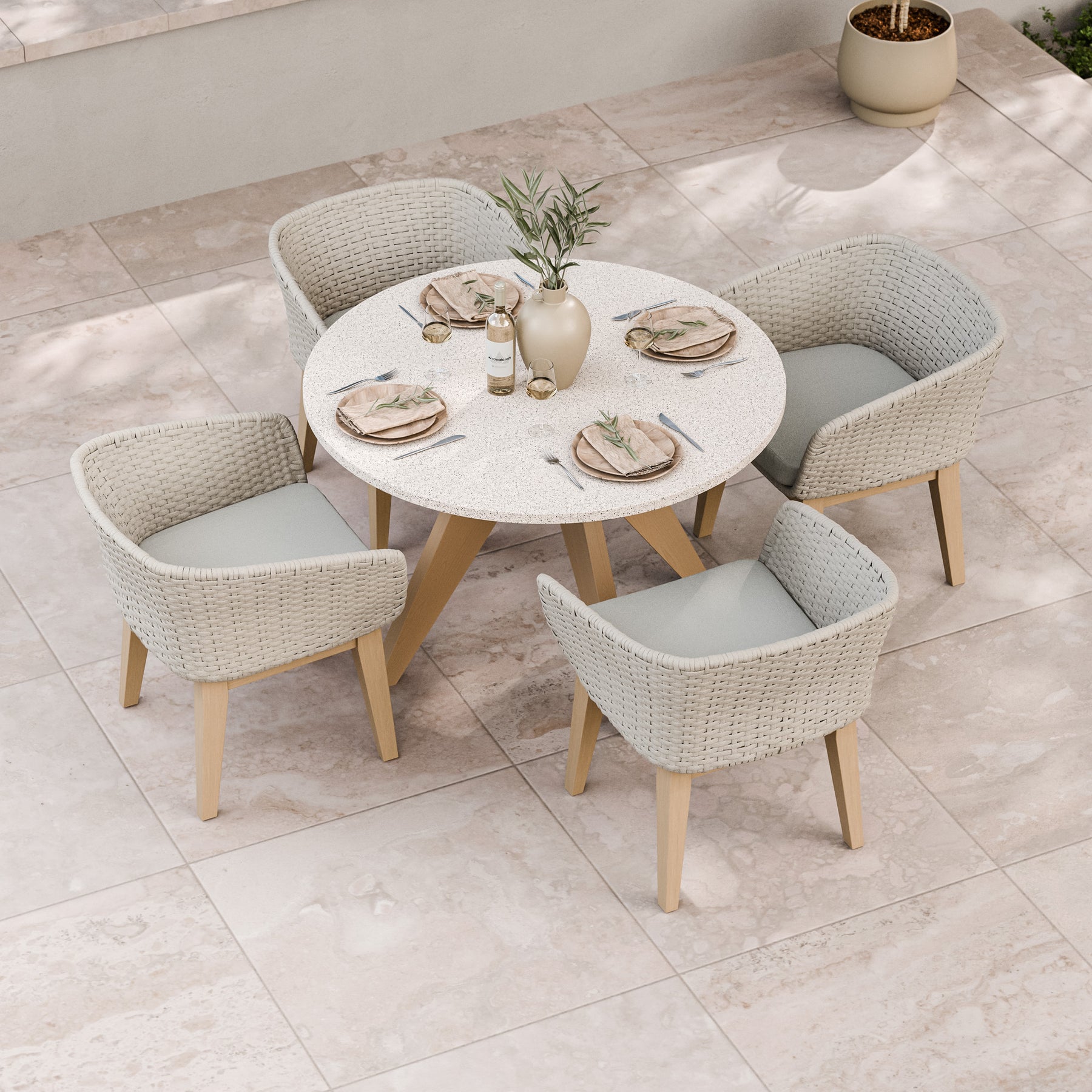 FSC 1 Astral 120cm Round Table w 4 Eden Dusk Dining Chairs from Roseland Furniture