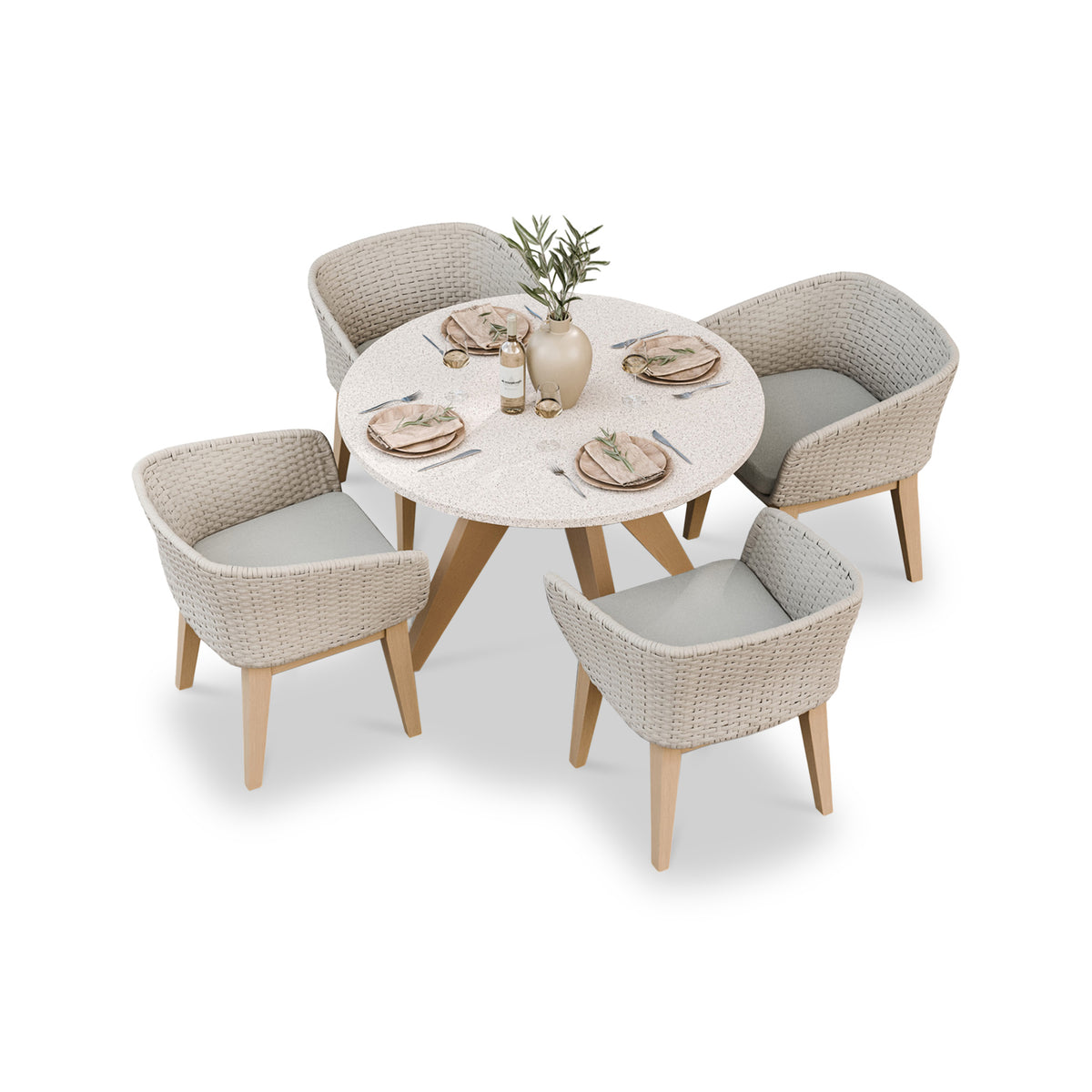 Astral 4 Seater Round Terrazzo Concrete Dining Set with Eden Dusk Dining Chairs