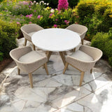 FSC 1 Astral 120cm Round Table w 4 Eden Dusk Dining Chairs Close1 from Roseland Furniture