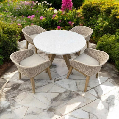 Astral 4 Seater Round Terrazzo Concrete Dining Set with Eden Dusk Dining Chairs