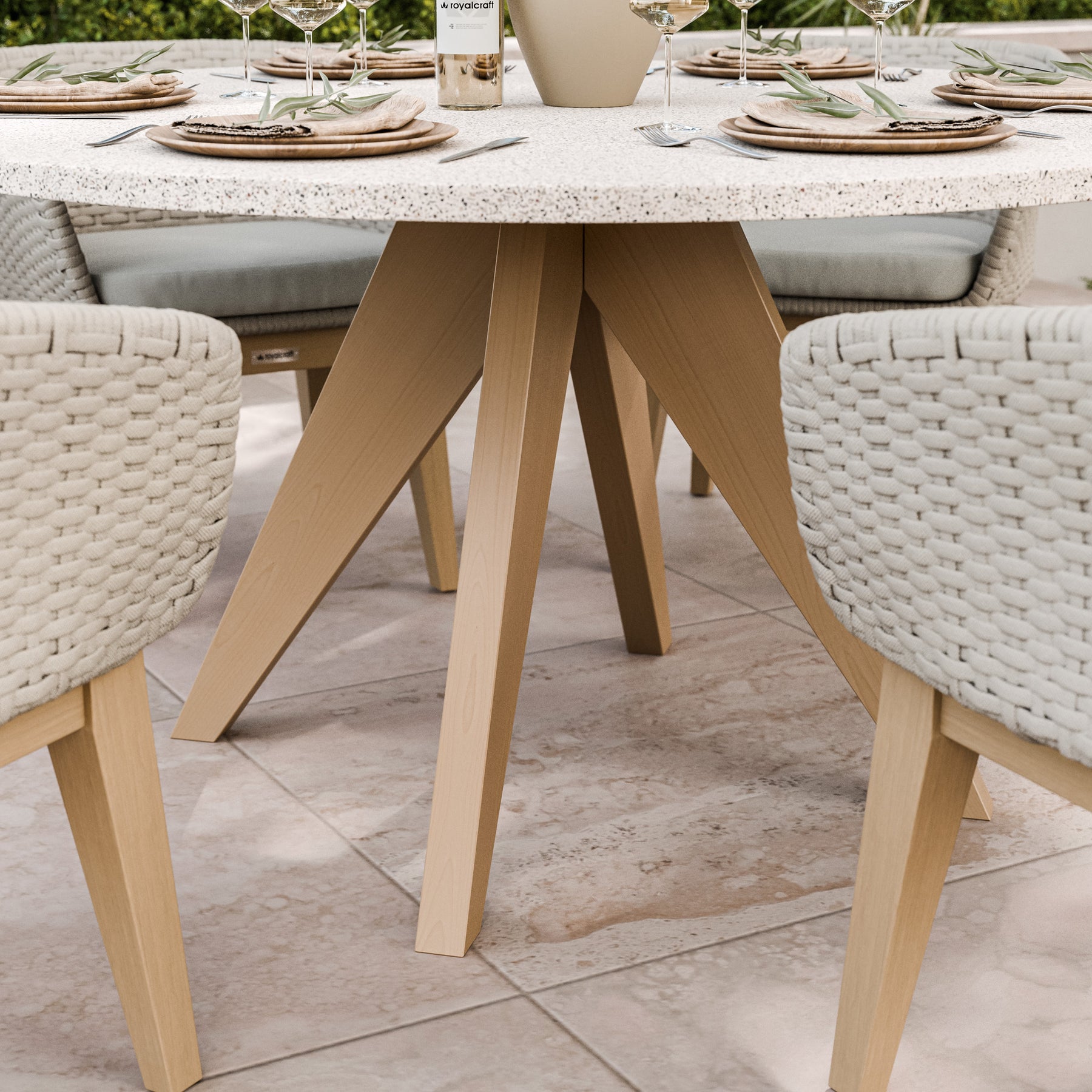FSC 1 Astral 150cm Round Table w 6 Eden Dusk Dining Chairs from Roseland Furniture