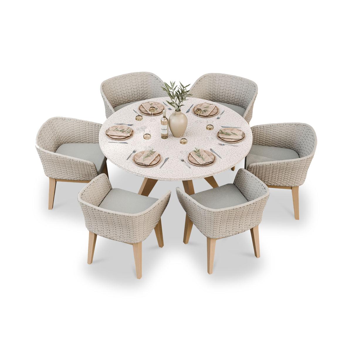 Astral 6 Seater Round Terrazzo Concrete Dining Set with Eden Dusk Dining Chairs