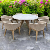 FSC 1 Astral 150cm Round Table w 6 Eden Dusk Dining Chairs Close1 from Roseland Furniture