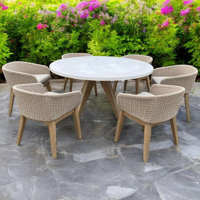 Astral 6 Seater Round Terrazzo Concrete Dining Set with Eden Dusk Dining Chairs