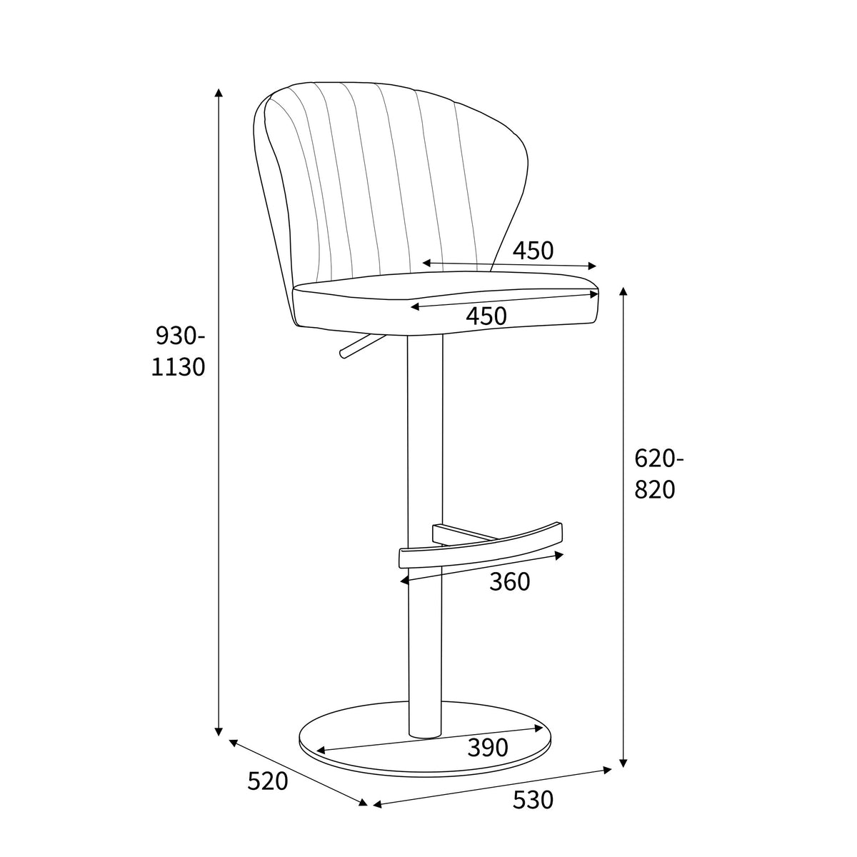Adwen Brushed Velvet Bar Stool dimensions