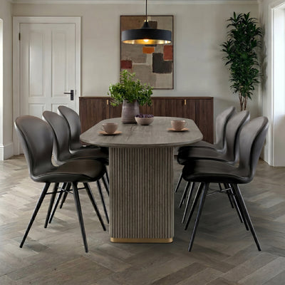 Amelie Grey 200cm Fluted Oval Dining Table
