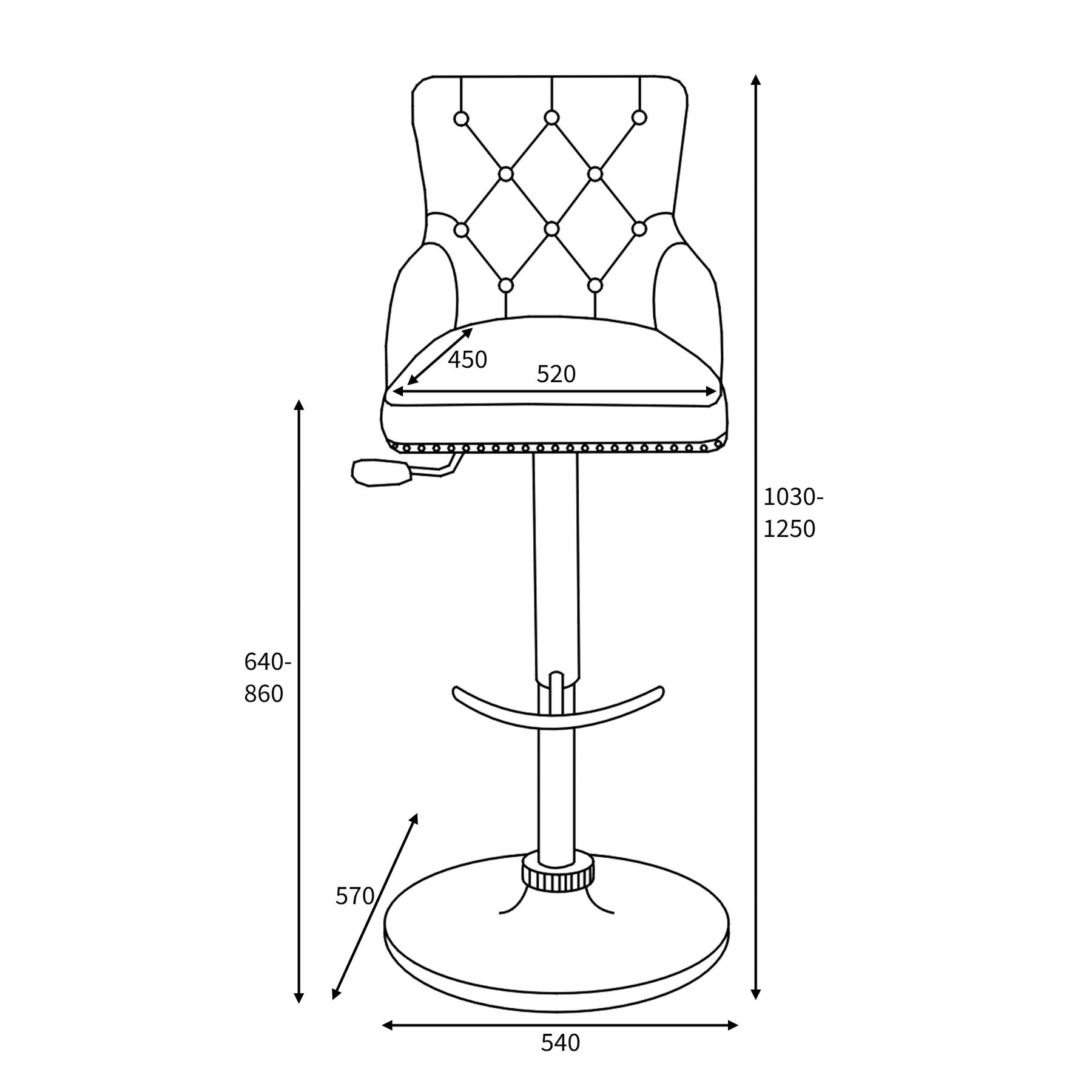 Arddun Faux Leather Bar Stool dimensions