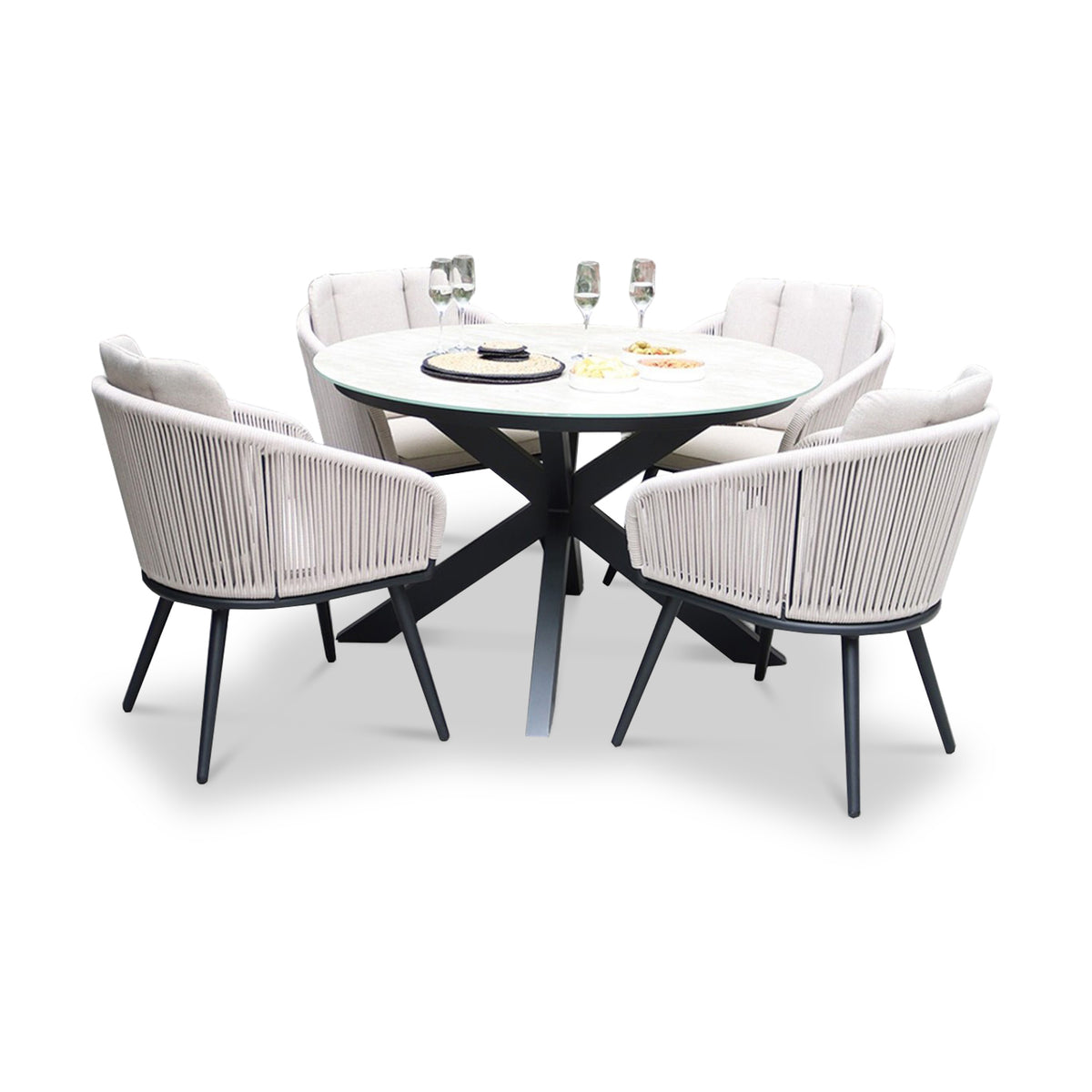 Bali 120cm Round Table w 4 Bali Rope Chairs from Roseland Furniture