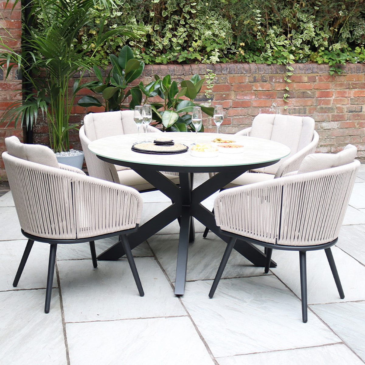 Bali 120cm Round Table w 4 Bali Rope Chairs from Roseland Furniture