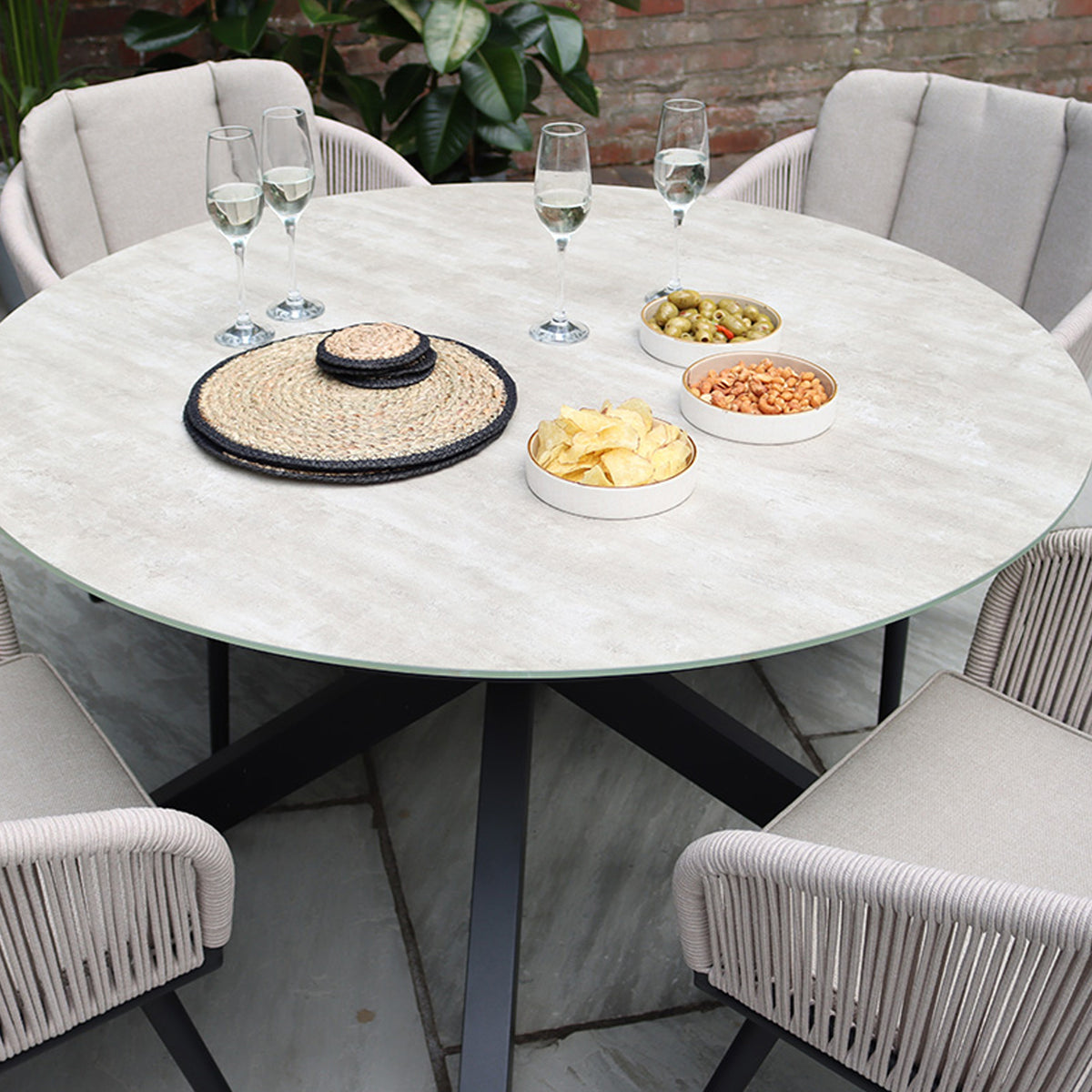 Bali 120cm Round Table w 4 Bali Rope Chairs from Roseland Furniture