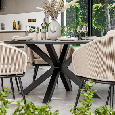 Bali 6 Seater Round Ceramic Glass Dining Set with Bali Rope Chairs