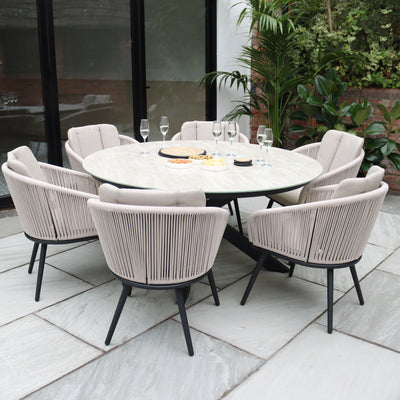 Bali 6 Seater Round Ceramic Glass Dining Set with Bali Rope Chairs