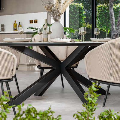Bali 6 Seater Ellipse Ceramic Glass Dining Set with Bali Rope Chairs