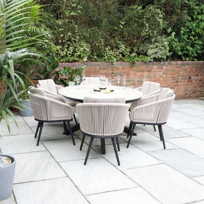 Bali 6 Seater Ellipse Ceramic Glass Dining Set with Bali Rope Chairs