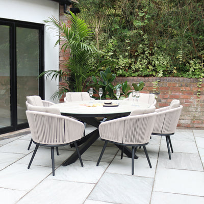 Bali 6 Seater Ellipse Ceramic Glass Dining Set with Bali Rope Chairs