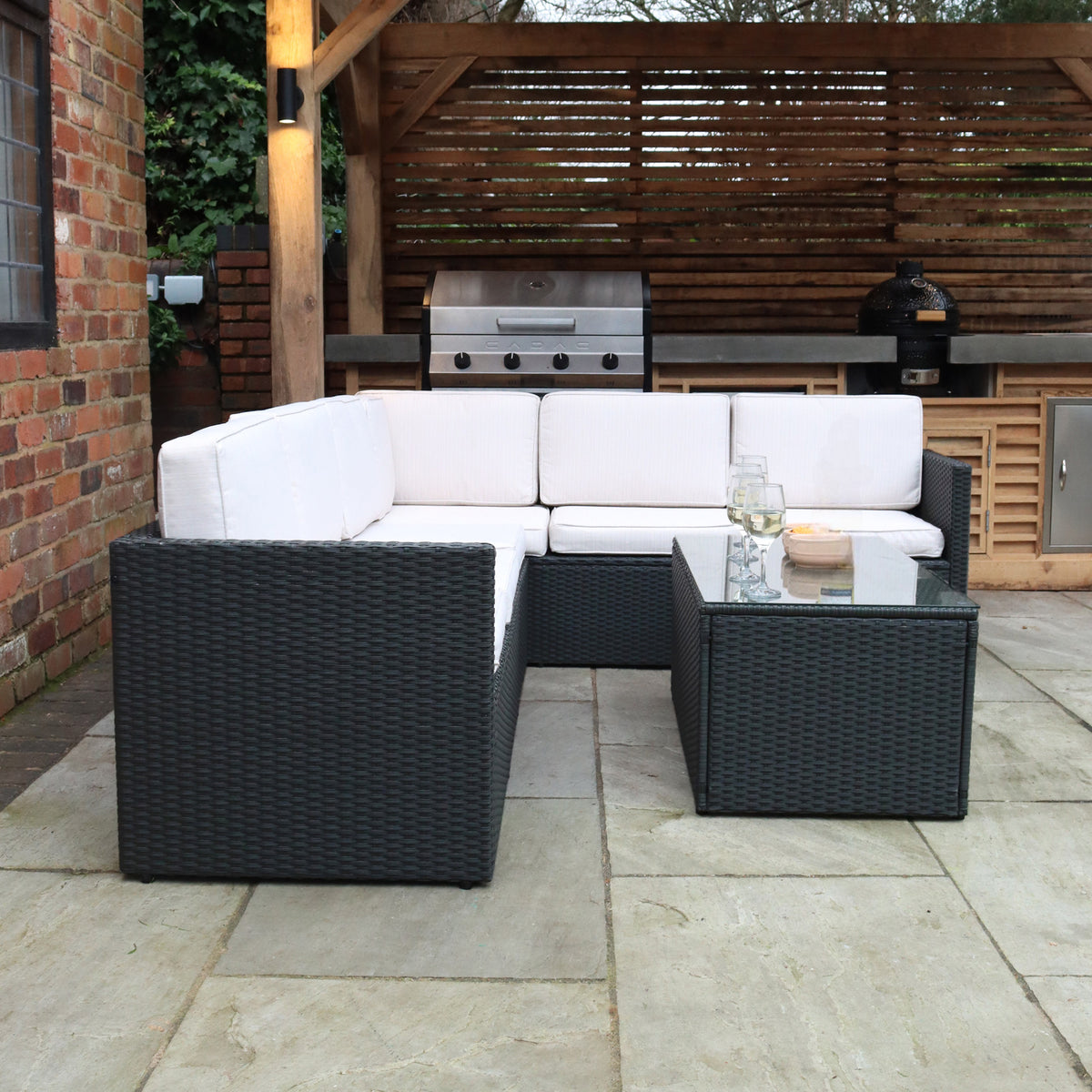 Berlin Rattan Garden Corner Lounge Black from Roseland Furniture