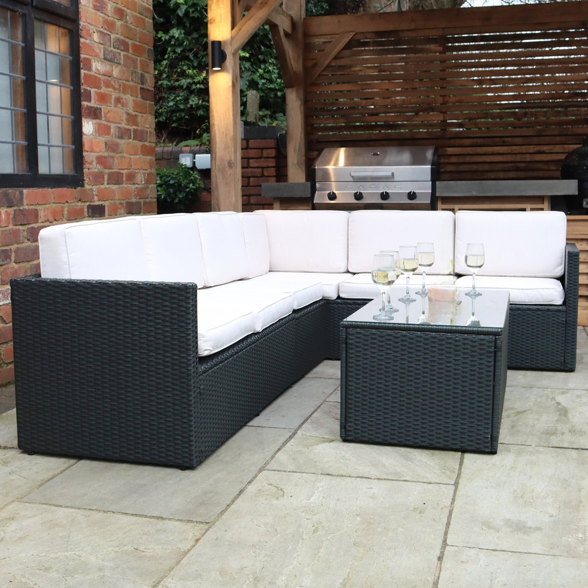 Berlin Rattan Garden Corner Lounge Black from Roseland Furniture