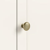 Belmont Coconut White brass round handle close up 