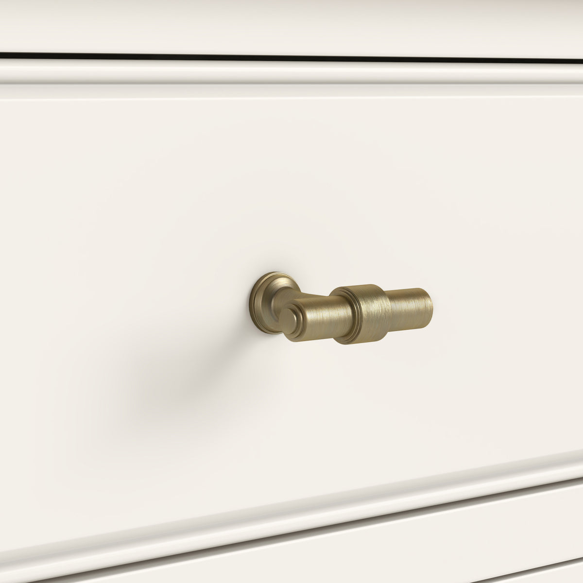 Belmont Coconut White brass T-handle close up 
