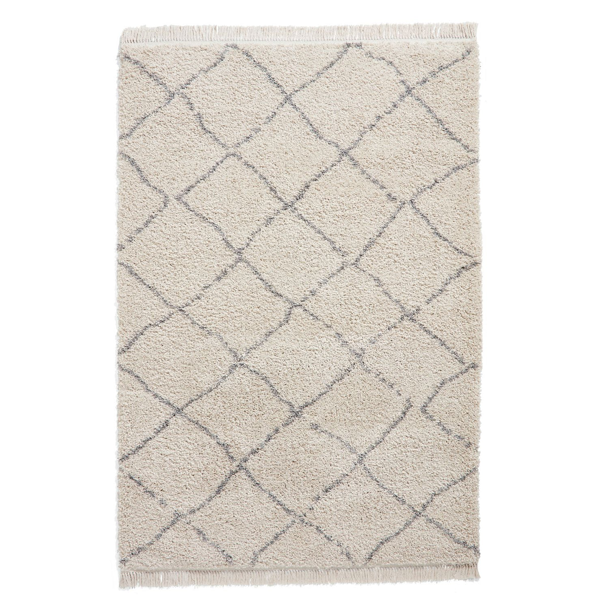Cream Willow Shaggy Tasselled Diamond Rug from Roseland Furniture