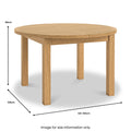 Broadway Oak 120-160cm Round Extendable Dining Table dimensions