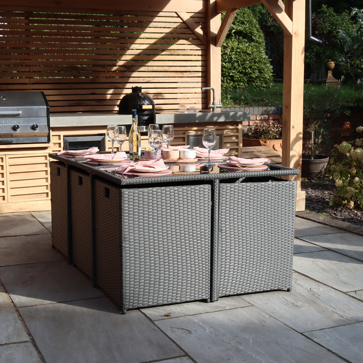 Cannes Grey Rattan 10 Seater Cube Sining Set from Roseland Furniture