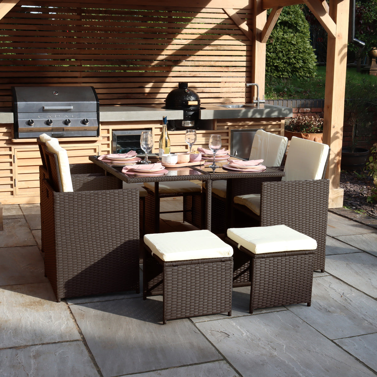 Cannes Brown Rattan 8 Seater Cube Sining Set from Roseland Furniture