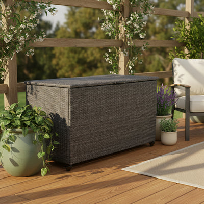 Charcoal Weave 645L Cushion Storage Box with Gas Lift