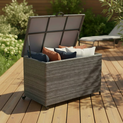 Charcoal Weave 645L Cushion Storage Box with Gas Lift